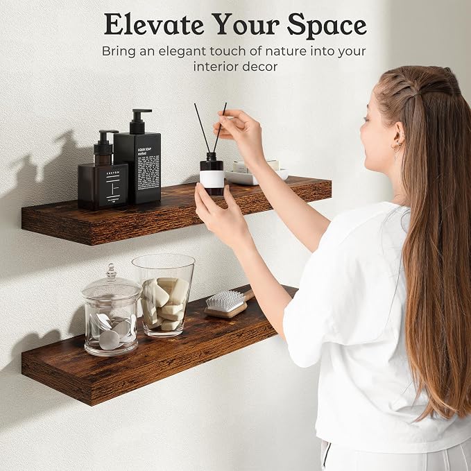 Floating Shelves for Wall, 9.3" Deep Wall Mounted Wood Shelves for Bathroom - Image 4