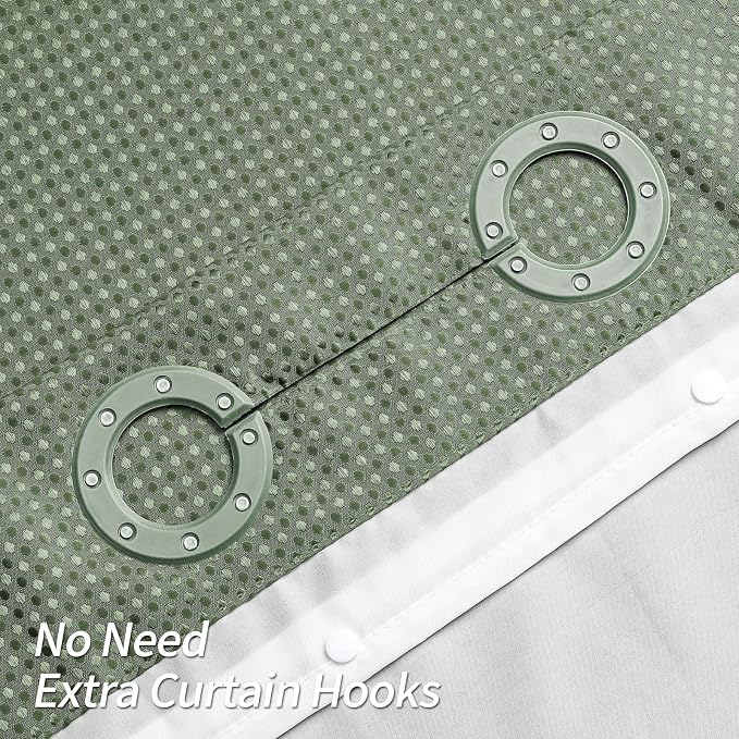 MitoVilla Sage Green Waffle Long Shower Curtain Liner Set 72 x 80, No Hooks - Image 3