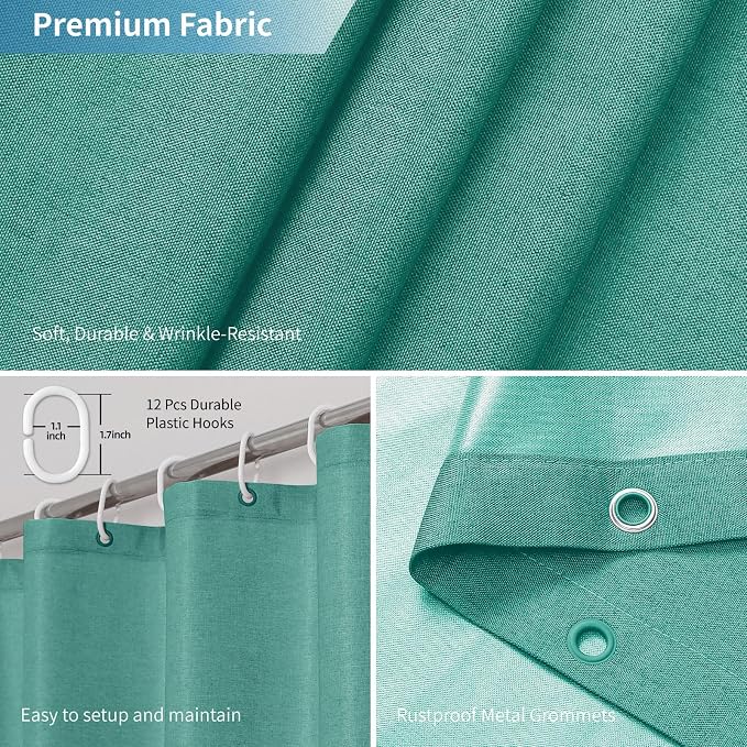 2-in-1 Waterproof Fabric Shower Curtain or Liner, Linen Textured, Breathable - Image 6