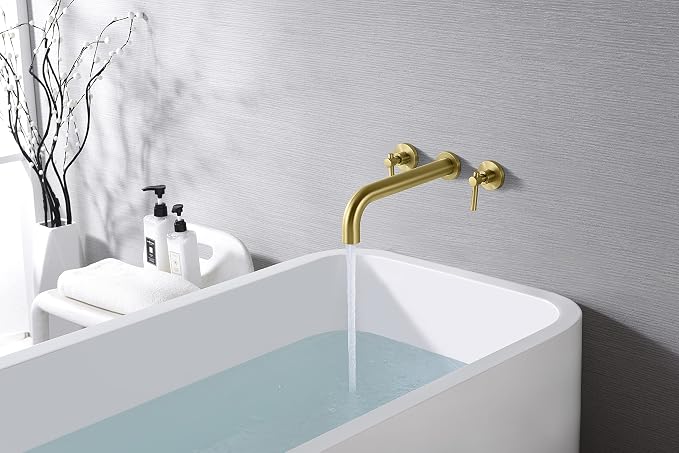 SUMERAIN Bathroom Wall Mounted Tub Filler Faucet Brushed Gold Bathtub Faucet Set - Image 4