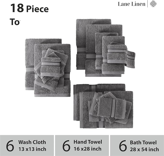 LANE LINEN 100% Mercerized Cotton Bath Towels Set of 18 – Zero Twist, 6 Bath - Image 3