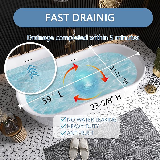 59" Free Standing Tub, Pure Acrylic Freestanding Bathtub, Stylish Stand Alone - Image 5