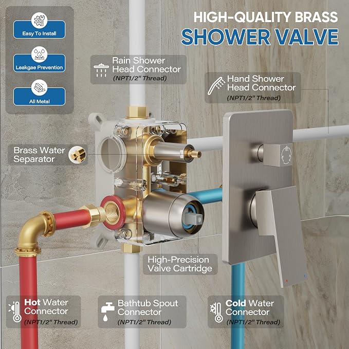 Tub Shower System, All Metal Tub Shower Faucet Set - Image 6