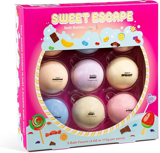 Sweet Escape Candy Fruity Juicy Sweet Treat Bomb Bath Fizzers Bath Bomb Gift Set by FreidaandJoe