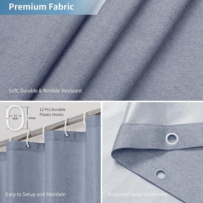 2-in-1 Waterproof Extra Long Fabric Shower Curtain or Liner, Linen Textured - Image 6