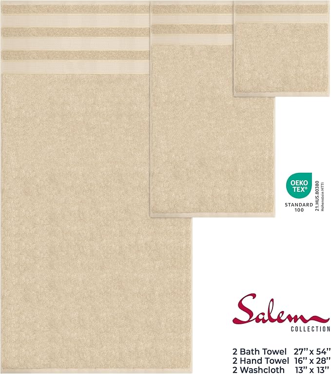 American Soft Linen Salem Turkish Bath Towel Set, 100% Cotton 600 GSM 6 Piece - Image 4