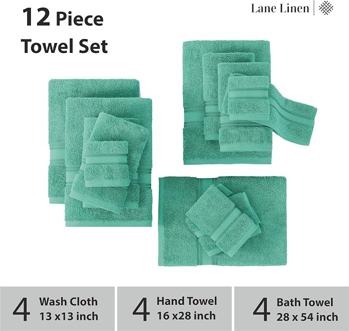 LANE LINEN Towels for Bathroom – 12 Pack, 100% Cotton, Zero Twist, 4 Bath - Image 3