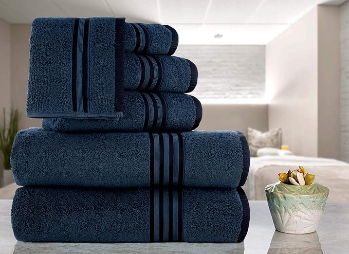 CASA COPENHAGEN Zero Twist, 6 Pieces Set 100% Cotton 0" Twist Towel Set- Dark - Image 2