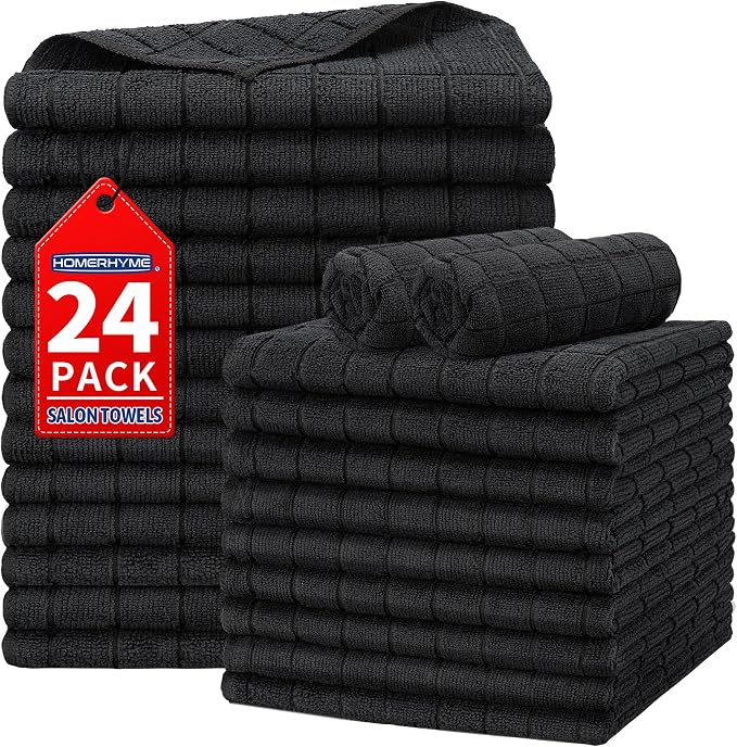 HOMERHYME Salon Towels, 24 Pack Black Hand Towels by HOMERHYME