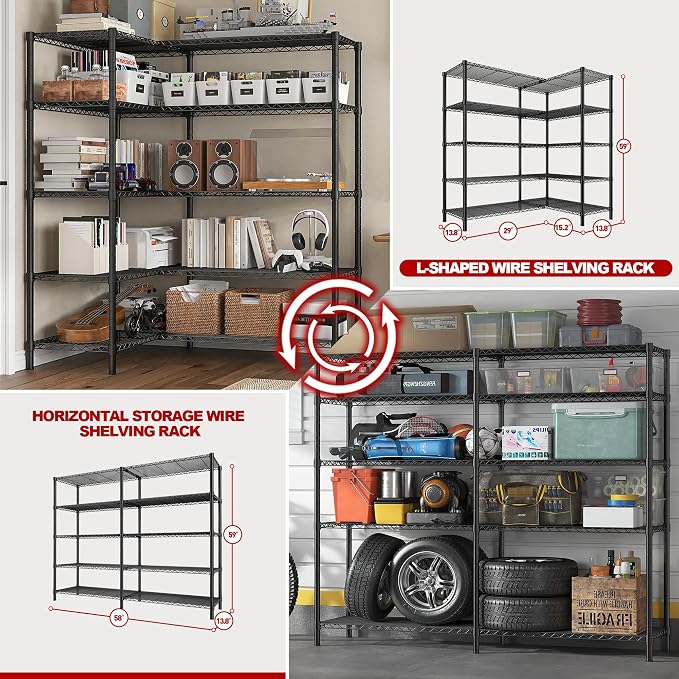 REIBII 1450LBS Shelves 5 Tier Metal Shelving Unit Storage Wire Shelving 58.1''W - Image 6
