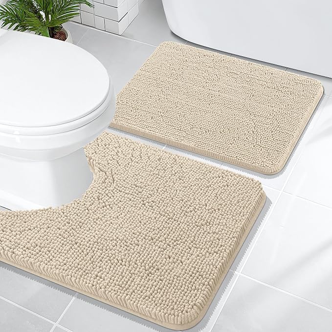 OLANLY Bathroom Rugs Sets 2 Piece, Soft Absorbent Chenille Bath Mats and by OLANLY