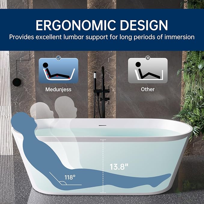 67'' Flatbottom Bathtub Solid Surface Freestanding Bathtub Matte Bathroom - Image 6