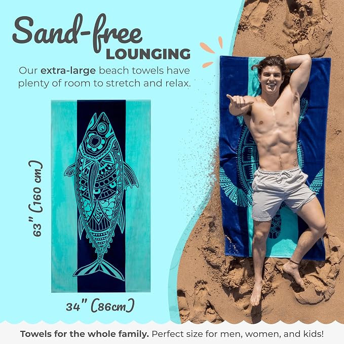 Nova Blue Tuna Fish Beach Towel – Blue Striped Cotton Beach Towels Made from - Image 3
