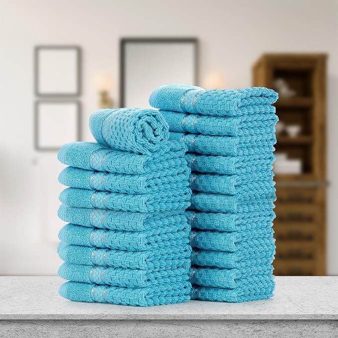 Ample Decor Washcloth Set of 20 Sky Blue 100% Cotton - Image 2