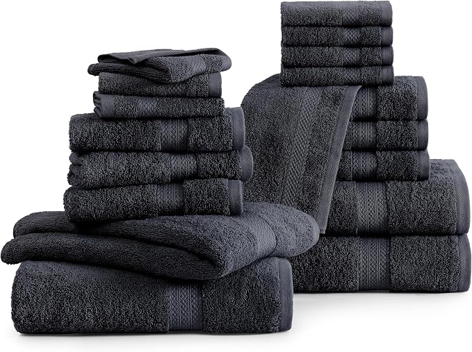 LANE LINEN 100% Ring Spun Cotton Black Bath Towel Set, 8 Washcloths, 4 Shower - Image 2