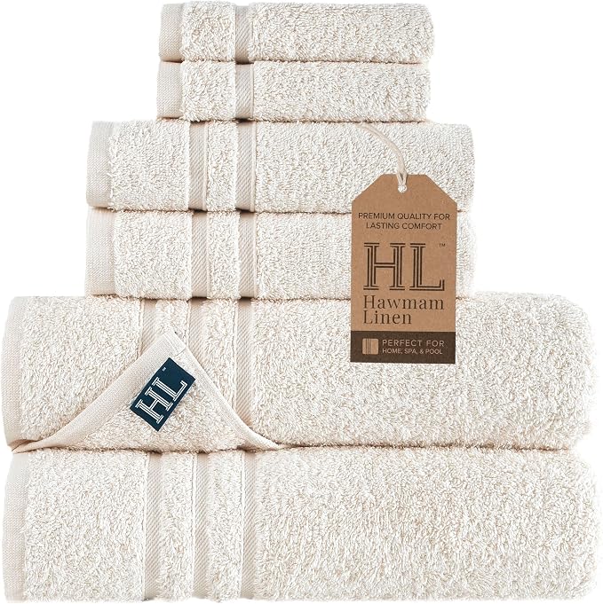 Hawmam Linen Cream 6 Piece Bath Towels Set by HawmamLinen