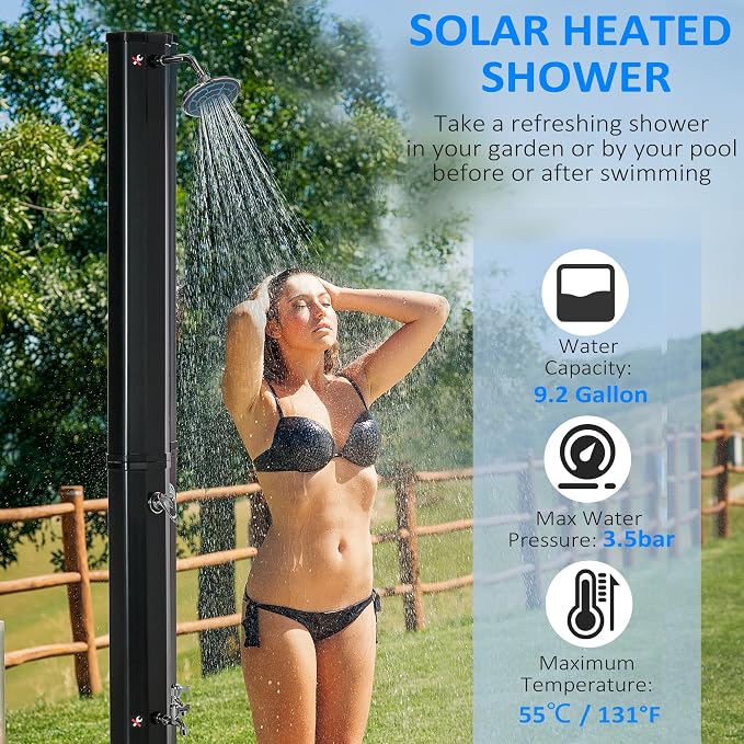 Outdoor Pool Shower Solar Heated, 9.3 Gallon Garden Pool Shower w/ 360° Swivel - Image 2