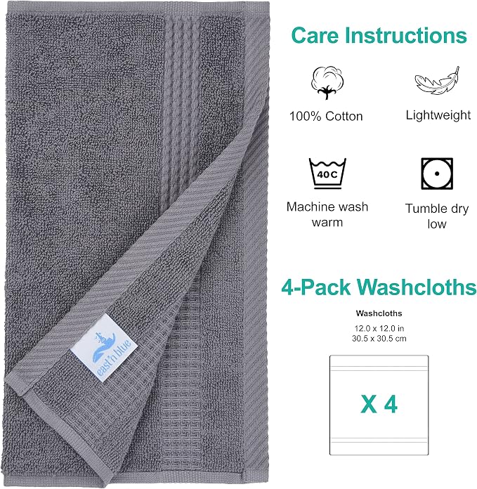 EastNBlue Lara 100% Turkish Cotton Washcloths 4 Pack, Extra Soft & Absorbent - Image 2