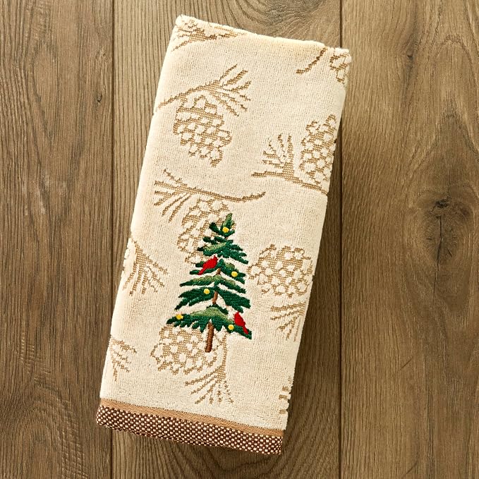 SKL Home Christmas/Winter Seasonal Fir 100% Cotton Embroidered 2pc Hand Towel - Image 2