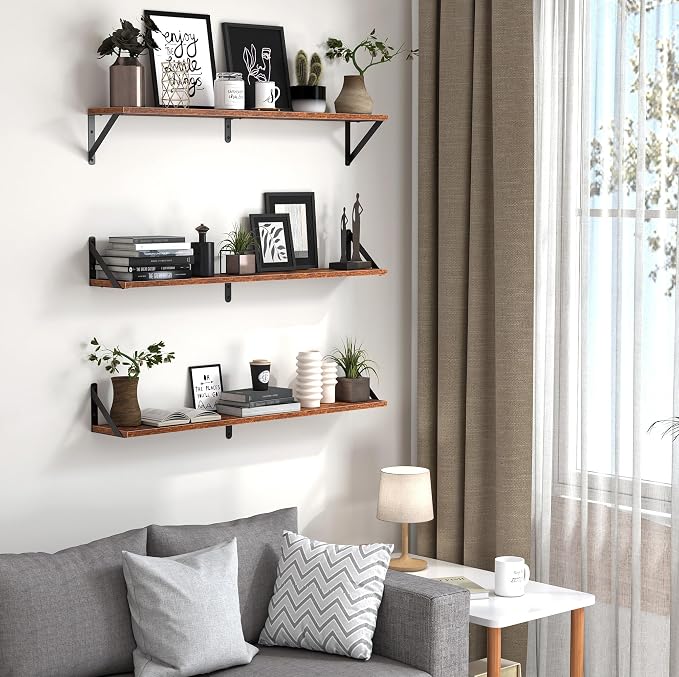 Heimlove Floating Shelves for Wall, 36 Inch Long Wood Floating Bookshelf Set of - Image 4
