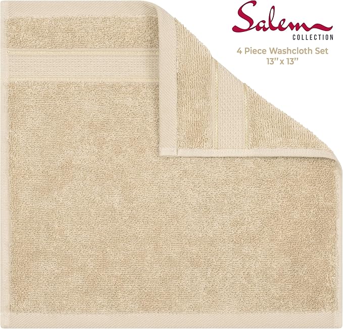 American Soft Linen Salem Washcloth Sets, 4 Piece Luxury 600 GSM 100% Cotton - Image 4