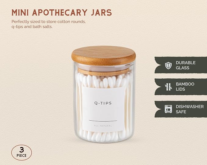 Mini Glass Apothecary Jars, Container Set, Bathroom Organizers and Storage - Image 5