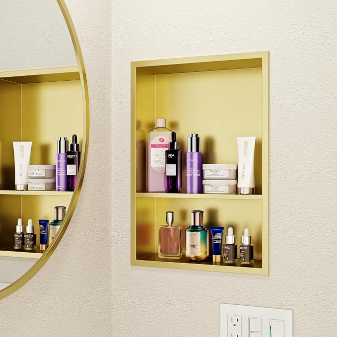 Neodrain Golden 12X18 Inch Double Shelf Stainless Steel Shower Niche, No Tile - Image 7