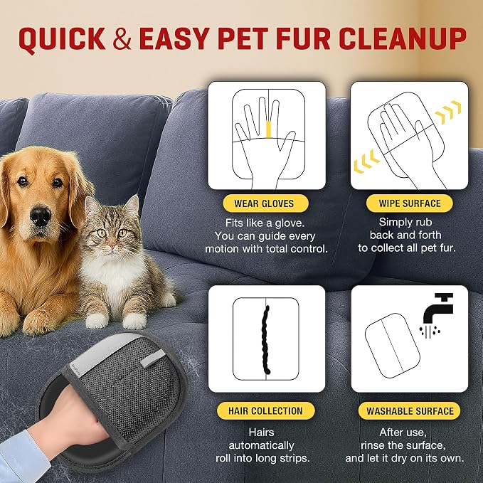 Pet Hair Remover Gloves for Cats & Dogs, Electrostatic Pet Hair Removal Gloves - Image 3
