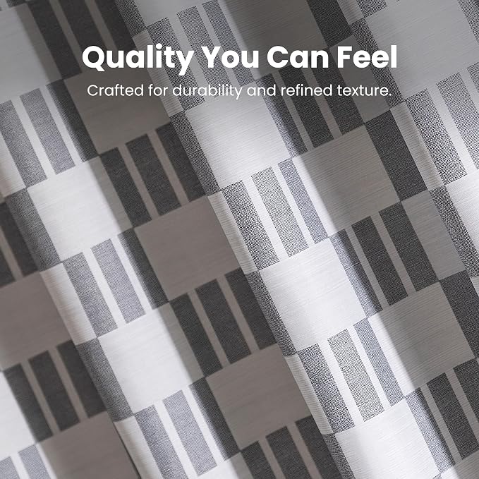 SLEEP ZONE Grey Checkered Shower Curtain Waterproof Curtains - Image 3
