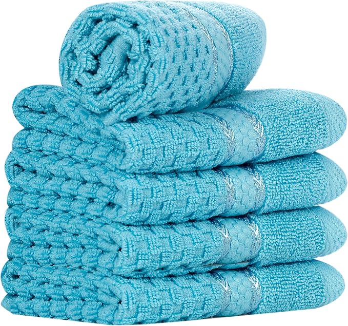 Ample Decor Sky Blue Wash Cloth Set of 5 100% Cotton - Image 6