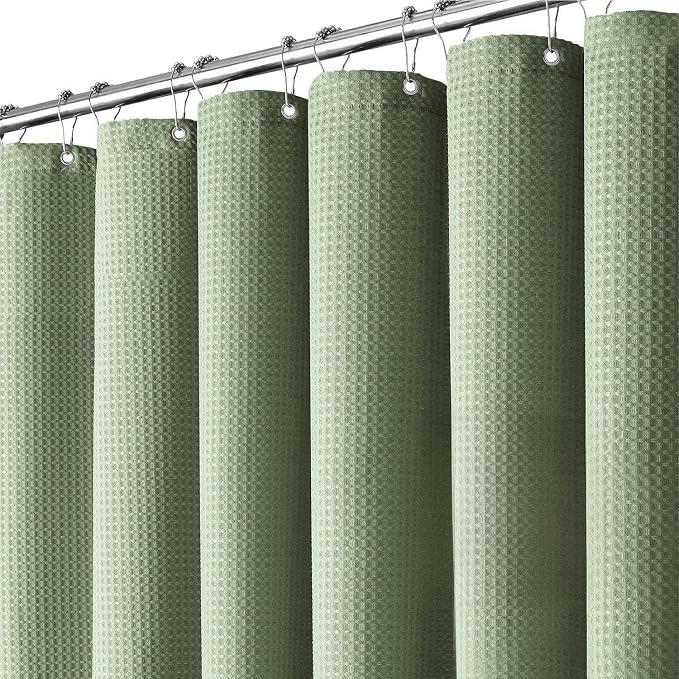 Inhousolu Fabric Shower Curtain Waffle Weave, Sage Green 230 GSM Heavy Duty by INHOUSOLUHOMEDECOR