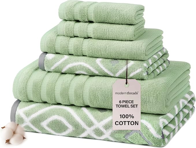 Modern Threads Oxford 6-Piece 100% Cotton Towel Set – Yarn Dyed Jacquard & by ModernThreads