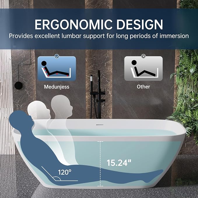 67'' Freestanding Bathtub Resin Stone Deep Soaking Tubs Solid Surface Matte Tub - Image 2