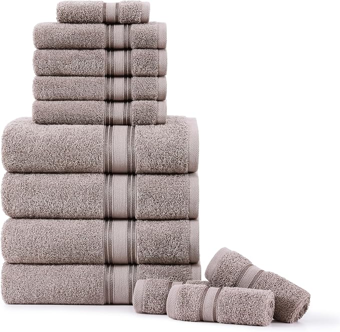 LANE LINEN 100% Mercerized Cotton Bath Towel Set of 12 – Zero Twist Shower by LaneLinen