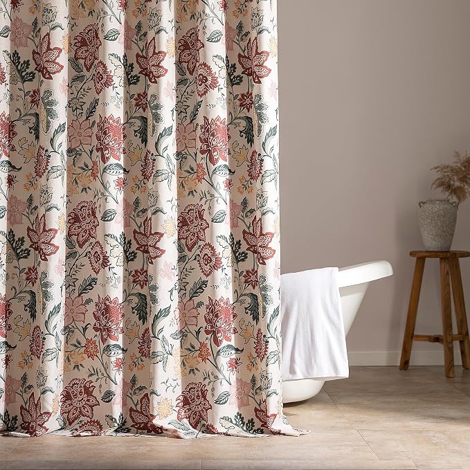 SLEEP ZONE Red Blossom Shower Curtain Waterproof Curtains by SLEEPZONELIFE