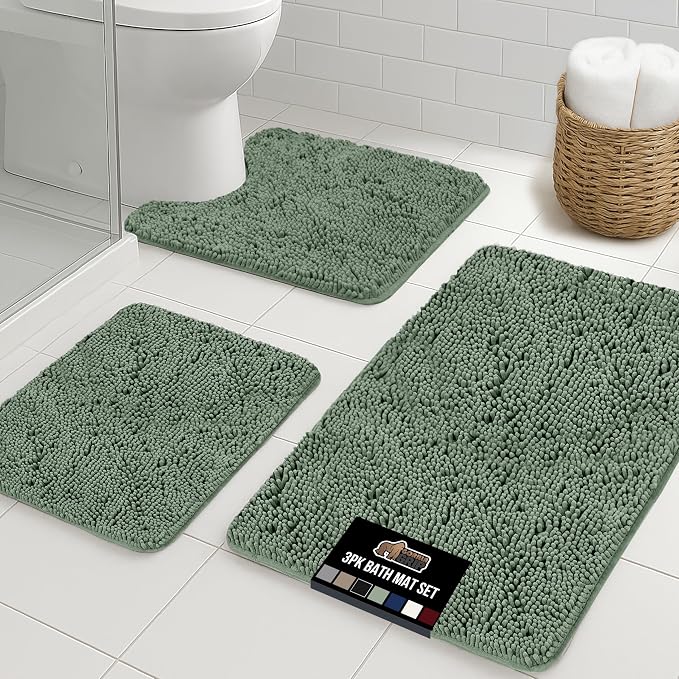 GORILLA GRIP Bathroom Rug Sets 3 Piece, Bath Mat Set and Oval Toilet Base by GorillaGrip