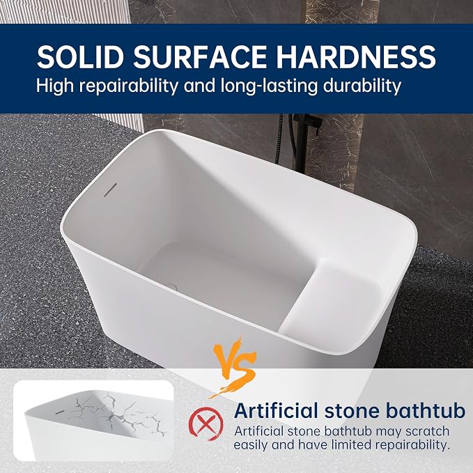 47" Stone Resin Freestanding Bathtub, Freestanding Bathtub - Image 8