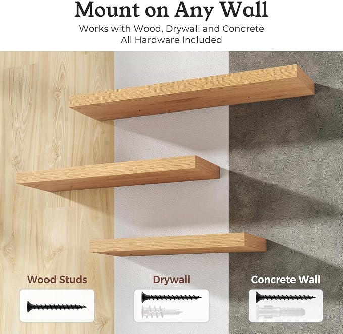 Floating Shelves for Wall, 9.3" Deep Wall Mounted Wood Shelves for Bathroom - Image 6