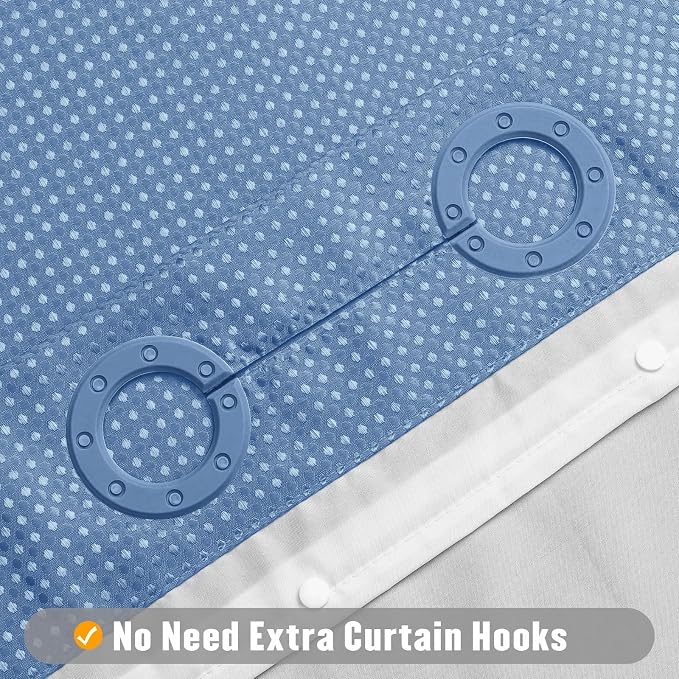 MitoVilla No Hooks Needed Blue Waffle Shower Curtain Liner Set, Modern Waffle - Image 3