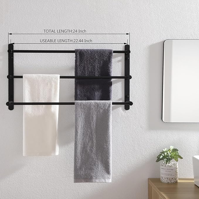 KOKOSIRI Bath Towel Bars Matte Black Bathroom 3-Tiers Ladder Towel Rails Wall - Image 4