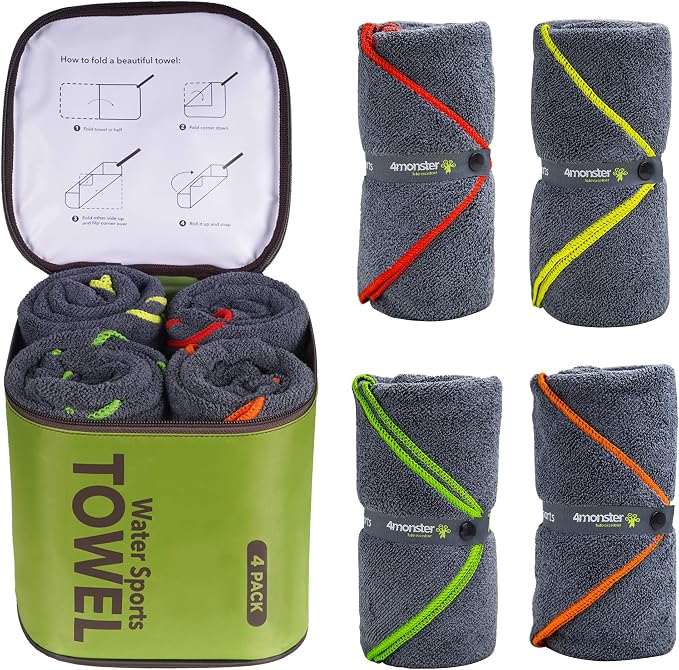 4Monster 4 Pack Microfiber Camping Towel Quick Dry, Super Absorbent Travel Towel by 4Monster