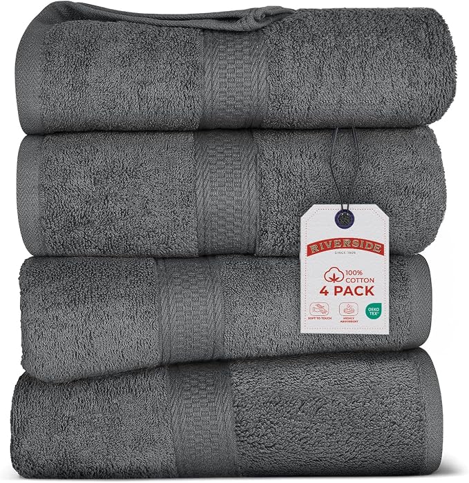 RIVERSIDE 100% Ring Spun Cotton Large Bath Towels Set of 4, 27 x 54 Inches – by RIVERSIDE