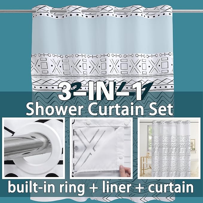 Conbo Mio Extra Long No Hook Boho Shower Curtain - Image 3