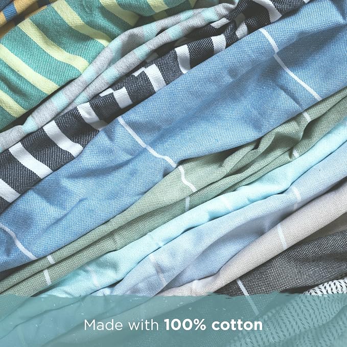Oversized Turkish Beach Towel, Striped Pale Yellow & Powder Blue - Image 4