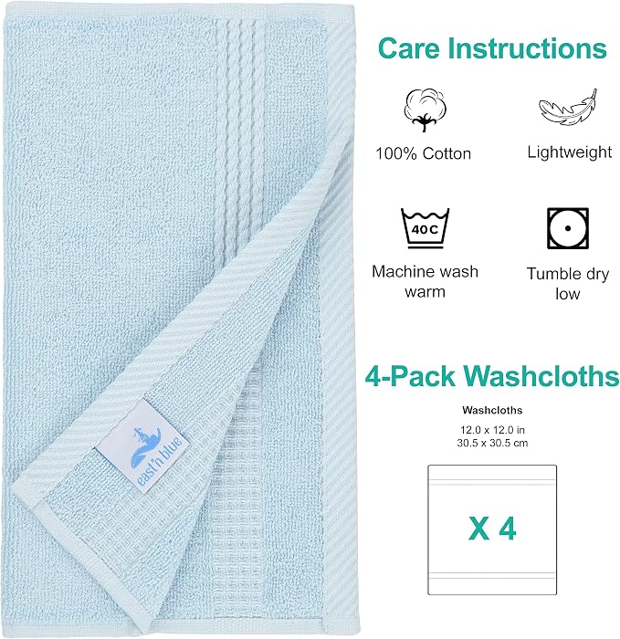 EastNBlue Lara 100% Turkish Cotton Washcloths 4 Pack, Extra Soft & Absorbent - Image 2