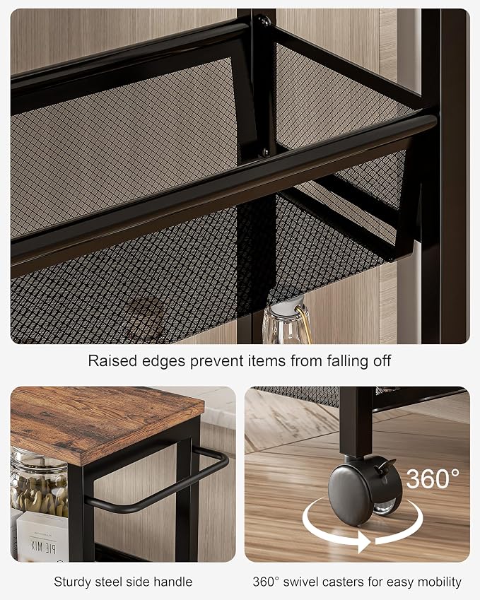 VECELO 4 Tier Slim Rolling Cart Organizer, Rolling Carts On Wheels - Image 4