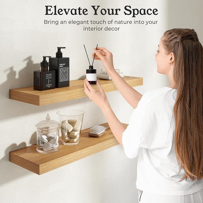 Floating Shelves for Wall, 7.9" Deep Wall Mounted Wood Shelves for Bathroom - Image 4