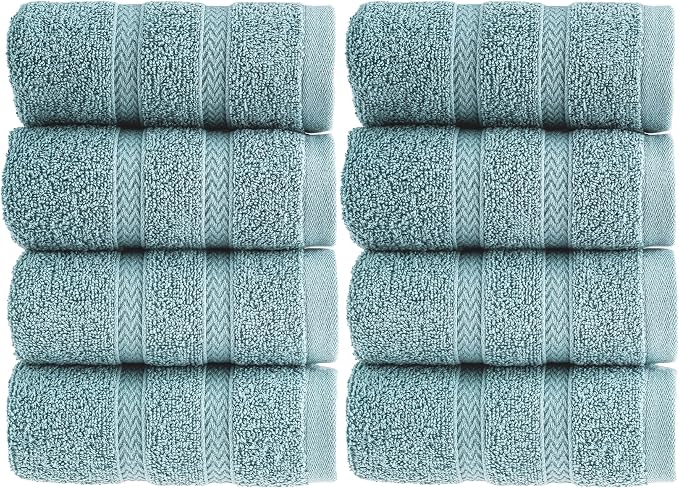 HALLEY Turkish 8 Pack Premium Washcloths 650 GSM Highly Absorbent Super Soft by HALLEY-TurkishCottonTowels