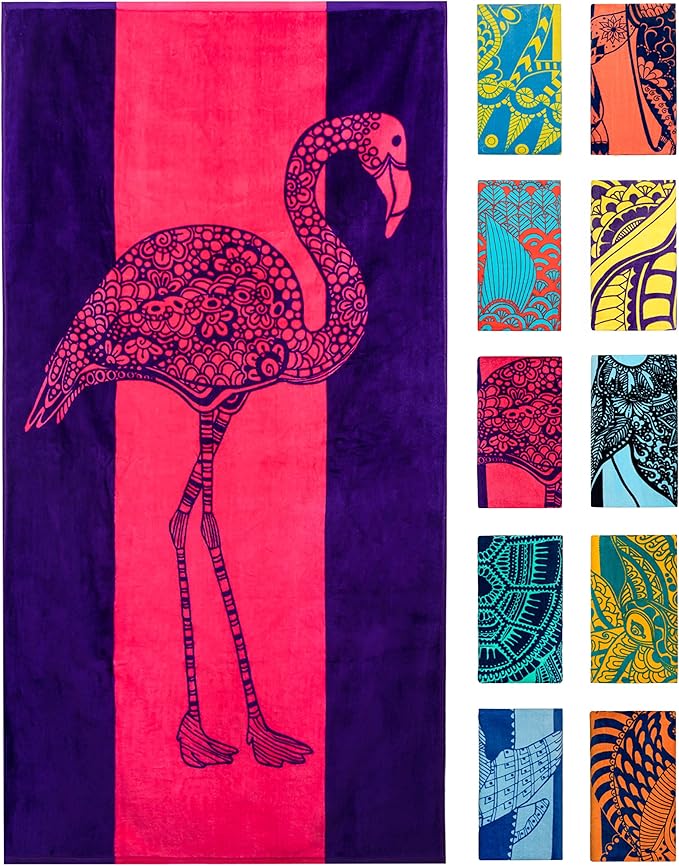 Nova Blue Flamingo Beach Towel – Pink and Purple by NovaBlueBeachAccessories