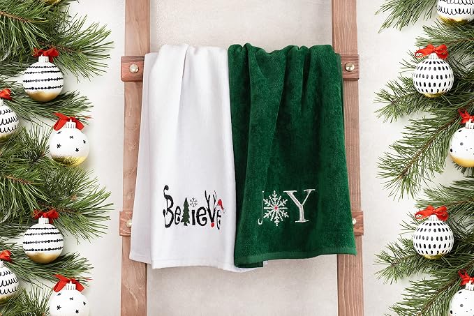 American Soft Linen Christmas Bath Towels Bathroom Set, 2 Packed Embroidered - Image 4